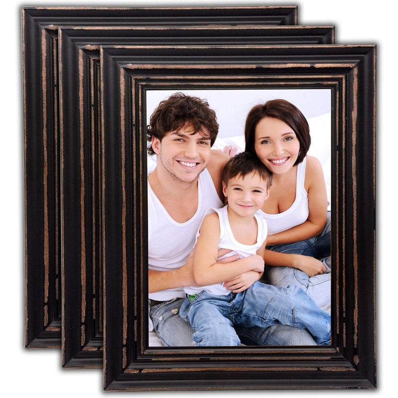 Bamber Wood Picture Frames 11x14 Black Wooden Photo Frame Set for Wall and Tabletop, Rustic Vintage Style, Pack of 3 - Image 1